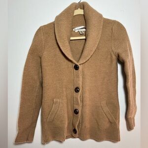 100% Merino Wool Cardigan button up size Large Camel Color Tan